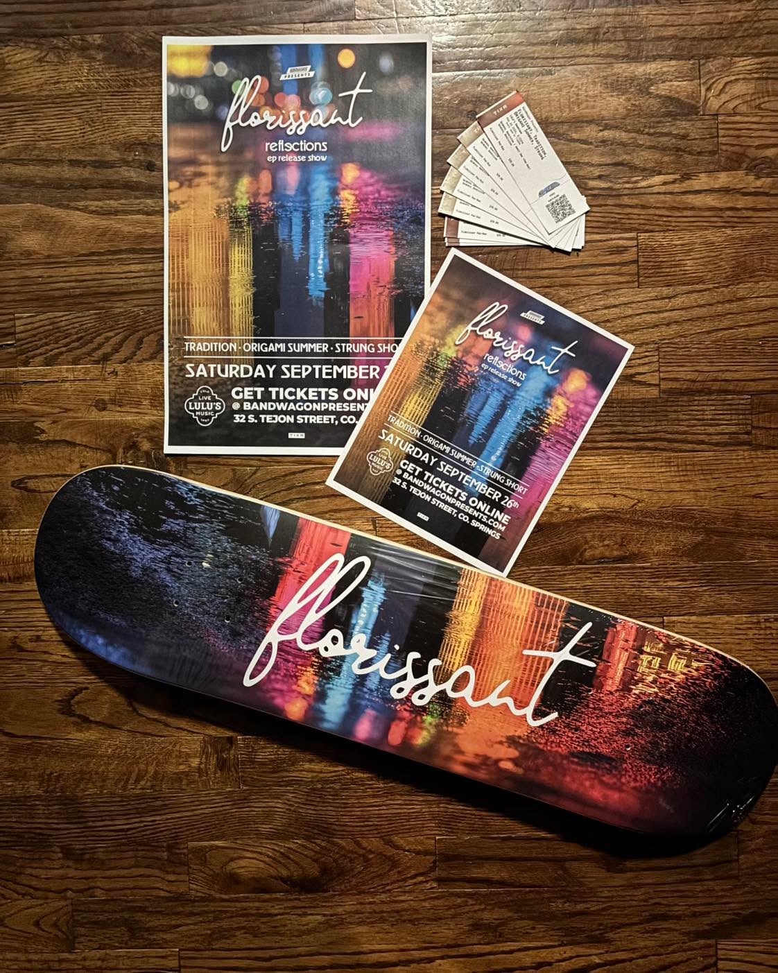 FREE TICKETS - we are so excited about our new EP that we are giving away 2 FREE tickets to our show in Colorado Springs in September. Simply comment ‘Tickets’ and your favorite song from the new EP to enter to win. We’ll announce the winner next week. We’ll be giving more stuff away at the show too, to include a skateboard deck (in the photo) shirts and more. Be there 9/26/26 at Lulu’s  downtown! Enter to win, tag a friend and we’ll see ya soon. #coloradosprings #localmusic #midwestemo #poppunk #posthardcore